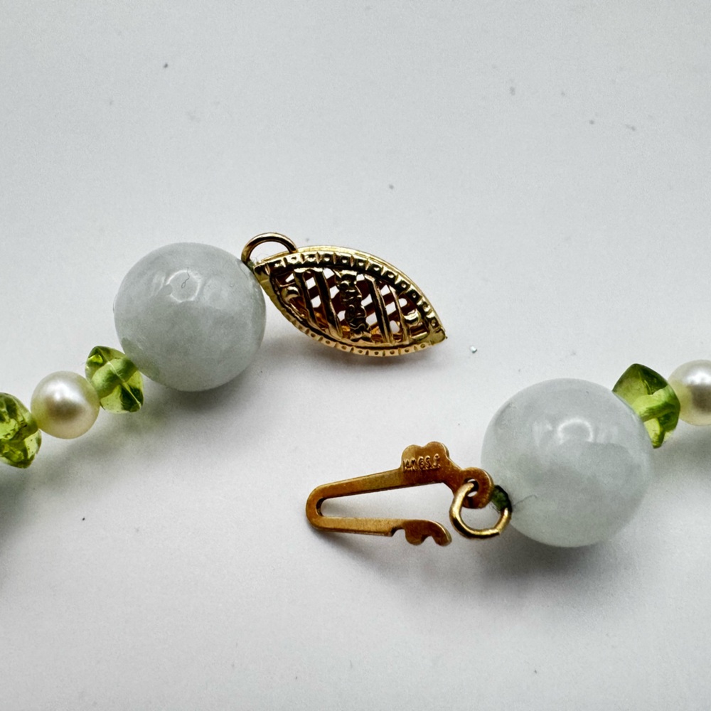 Gold Stone Jewelry Jade Pearl Peridot 14k Clasp Beaded Strand Necklace G.S.J. - Picture 9 of 12